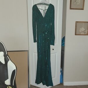 Fashion Nova Green Sequin Backless Dress